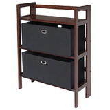 Winsome 94395 Torino 3-Pc Storage Shelf with 2 Foldable Fabric Baskets, Walnut and Black