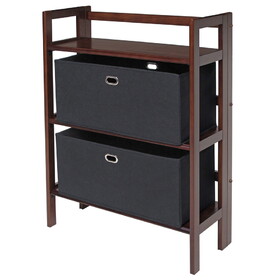 Winsome 94395 Torino 3-Pc Storage Shelf with 2 Foldable Fabric Baskets, Walnut and Black