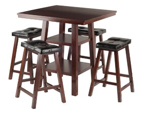 Winsome 94506 Orlando 5-Pc High Table with Cushion Seat Counter Stools, Walnut and Black