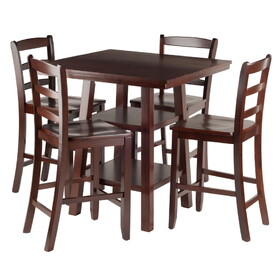 Winsome 94542 Orlando 5-Pc High Table with Ladder-back Counter Stools, Walnut