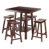Winsome 94548 Orlando 5-Pc Set High Table, 2 Shelves w/ 4 Saddle Seat Stools