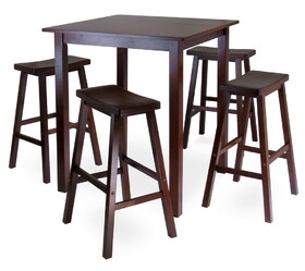 Winsome 94549 Parkland 5pc Square High/Pub Table Set with 4 Saddle Seat Stools