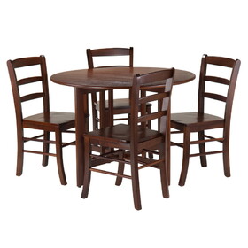 Winsome 94551 Alamo 5-Pc Round Drop Leaf Table with Ladder-back Chairs, Walnut