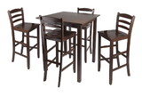 Winsome 94559 Parkland 5-Pc High Table with Ladder-back Bar Stools, Walnut