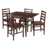Winsome 94561 Hamilton 5-Pc Drop Leaf Table with Ladder-back Chairs, Walnut