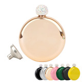 TOPTIE Round 304 Stainless Steel Flask for Women - 5 oz Crystal Lid Whiskey Flask, Multi Colored