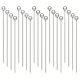 TOPTIE 20PCS Ball Cocktail Pick, 4-Inch Stainless Steel Martini Olive Skewer Toothpick for Appetizer