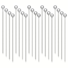 TOPTIE 20PCS Ball Cocktail Pick, 4-Inch Stainless Steel Martini Olive Skewer Toothpick for Appetizer