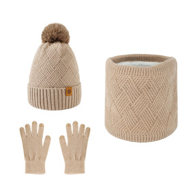 TOPTIE Winter Knit Beanie Hat with Pom Pom, Circle Scarf and Touchscreen Gloves Set, Warm Neck Scarf for Women