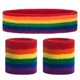 GOGO Rainbow Sweatband Set (1 Headband + 2 Wristbands), Cotton Sports Sweatbands