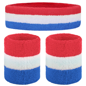 GOGO Patriot Style Stripe Sweatband Set (Price for 6 Sets), Red / White / Blue