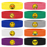 GOGO 10 Pieces Cotton Headband Emoji Faces Sweatbands