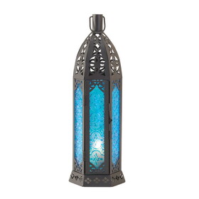 Accent Plus 15245 Tall Floret Blue Candle Lantern