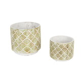 Accent Plus 4506514 Abstract Gold And White Cement Flower Pot Set/2